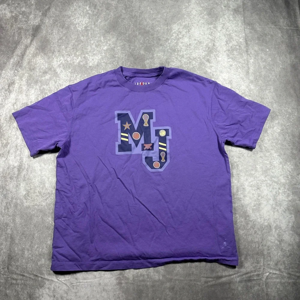 Jordan Mens MJ Championship Graphic T-Shirt M Purple Short Sleeve Boxy Fit Y2K